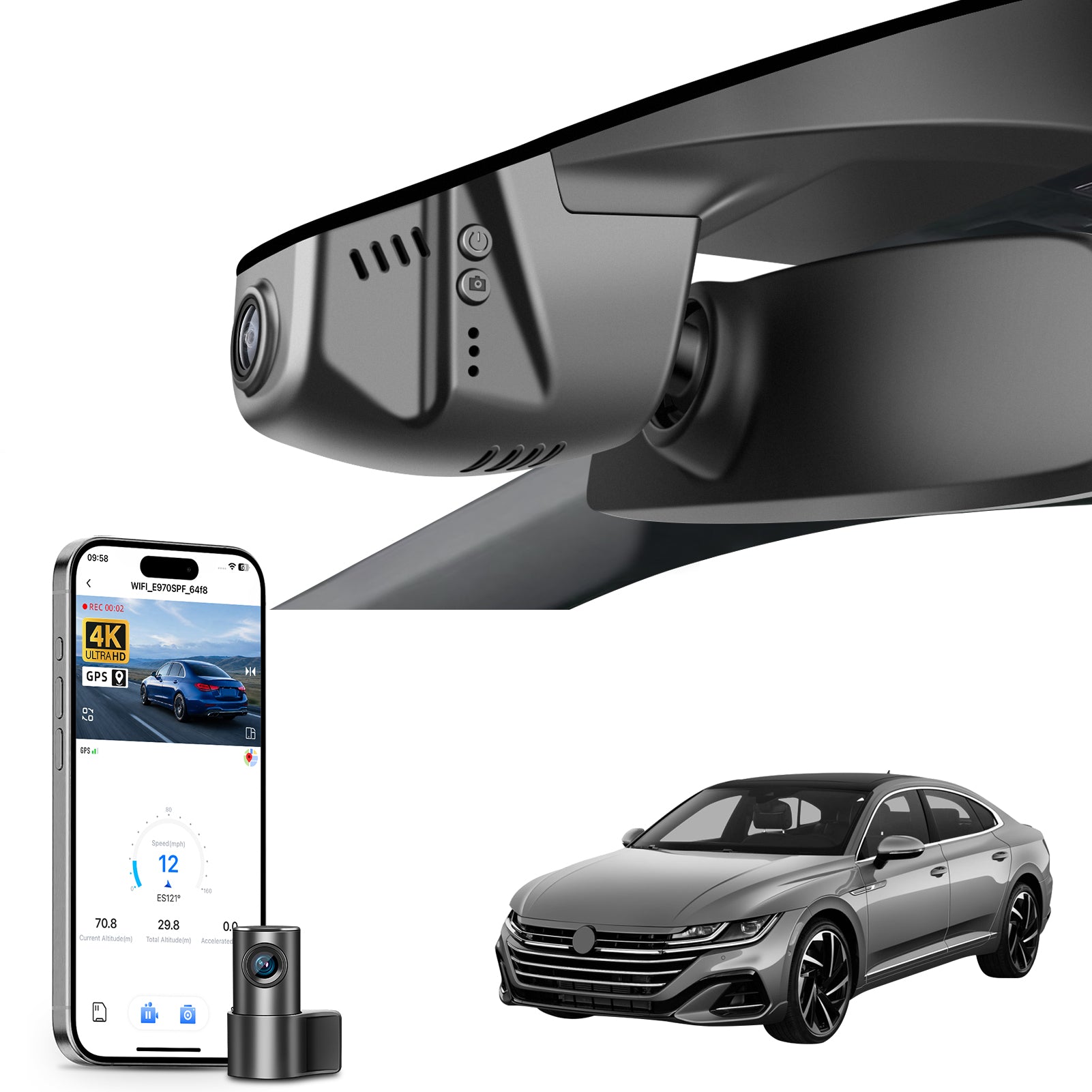 Mangoal Front 4K & Rear 1080P Dash Cam for Volkswagen Arteon 2018-2024 (Model B Black)
