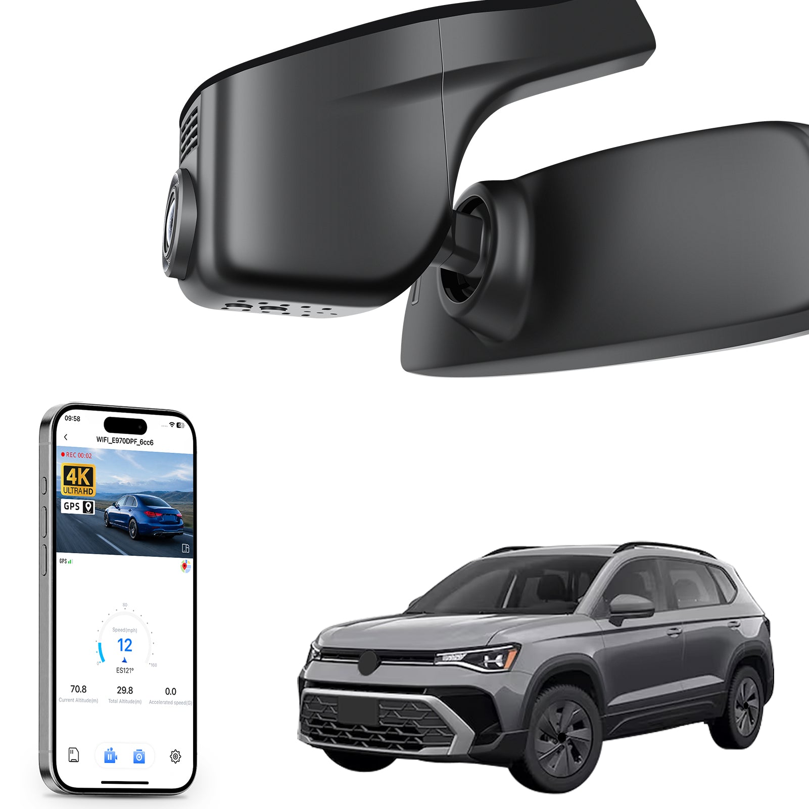 Mangoal 4K Dash Cam for Volkswagen Taos 2022-2025 S SE SEL(Model A Black)