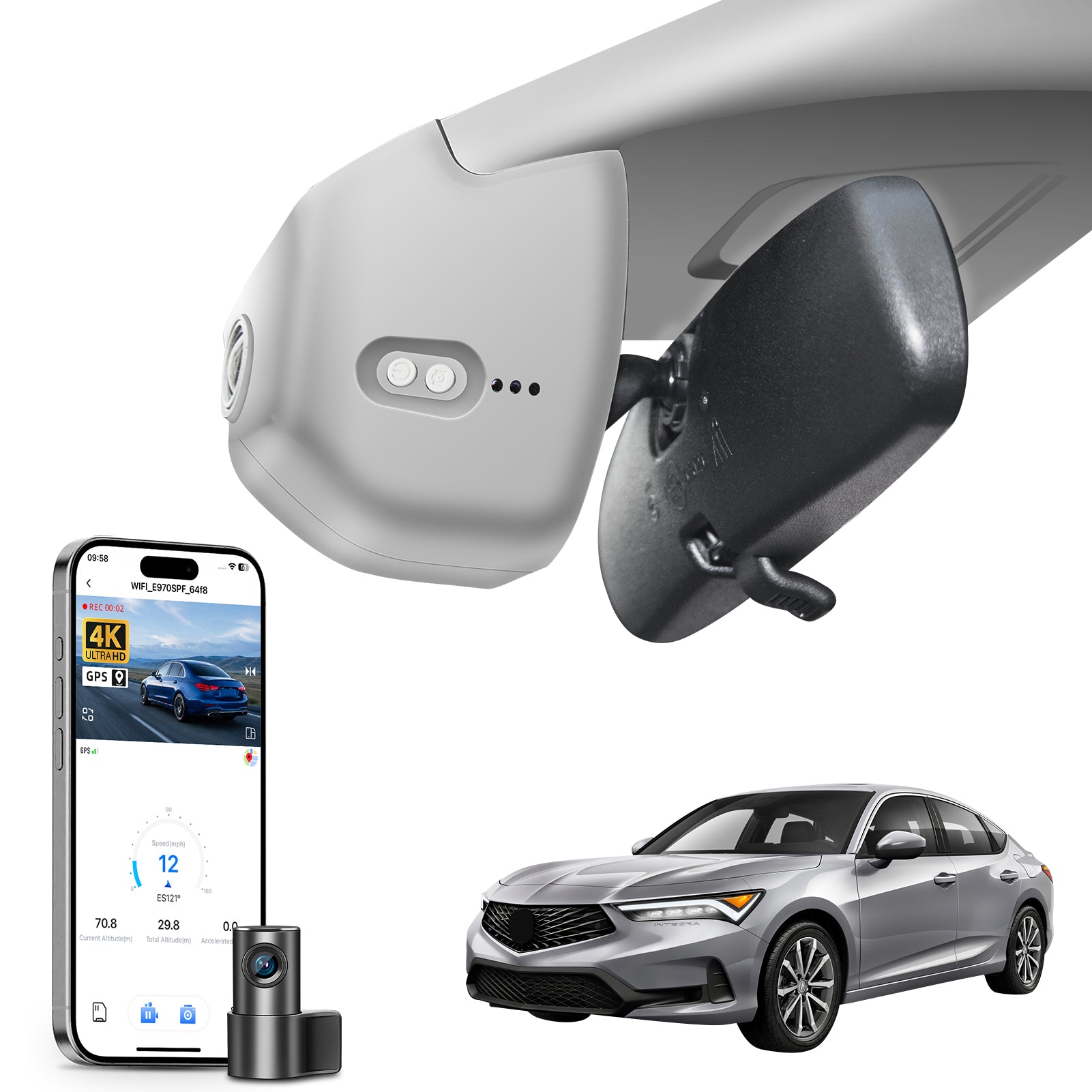 Mangoal Front 4K & Rear 2K HDR Dash Cam, Dual STARVIS 2 IMX678 IMX675, for Acura Integra 2023 2024 2025(Gray)