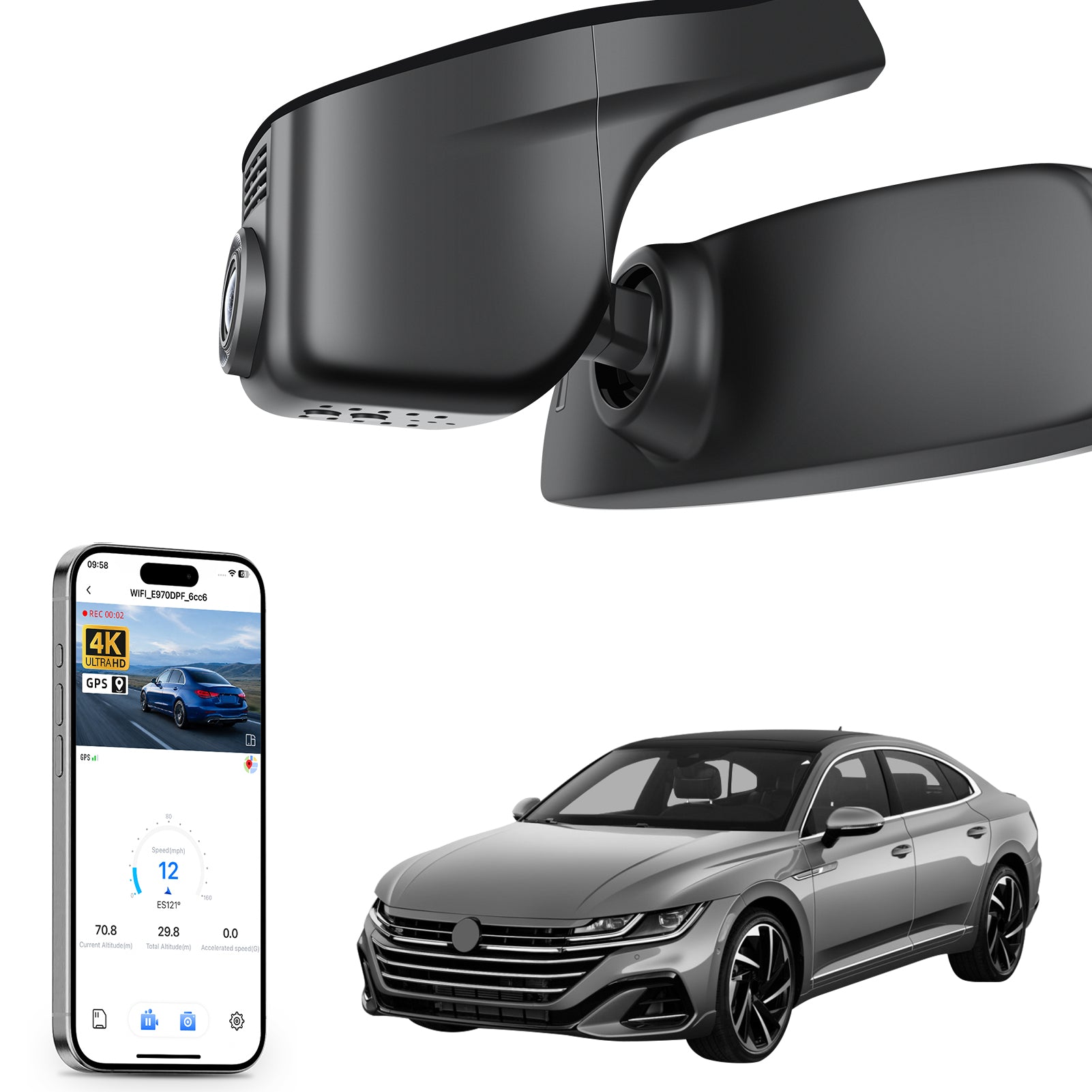 Mangoal 4K Dash Cam for Volkswagen Arteon 2018-2024 (Model A Black)