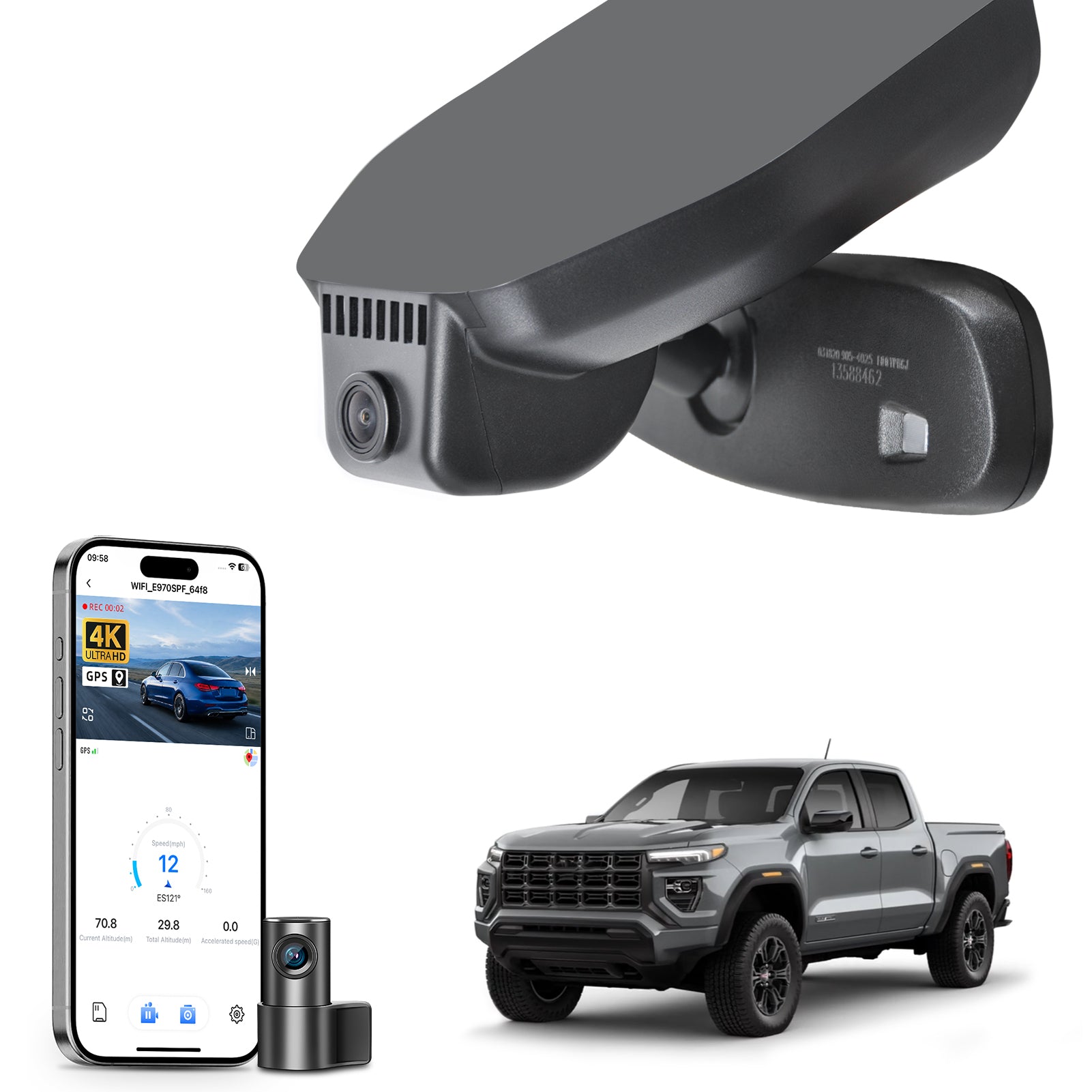 Mangoal Front 4K & Rear 2K HDR Dash Cam, Dual STARVIS 2 IMX678 IMX675, for GMC Canyon 2023-2026 (Model B)