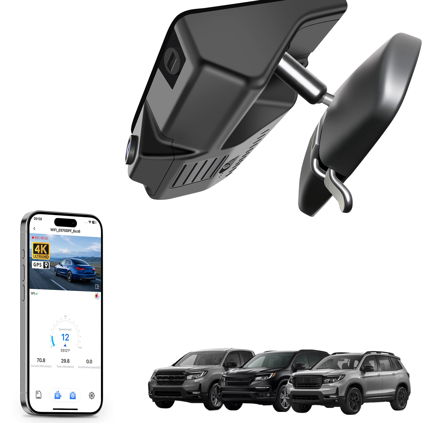 Mangoal Front 4K HDR Dash Cam STARVIS 2 IMX678 for Honda Pilot 2016-2022, Passport 2016-2022, Ridgeline 2017-2026 (Model B)