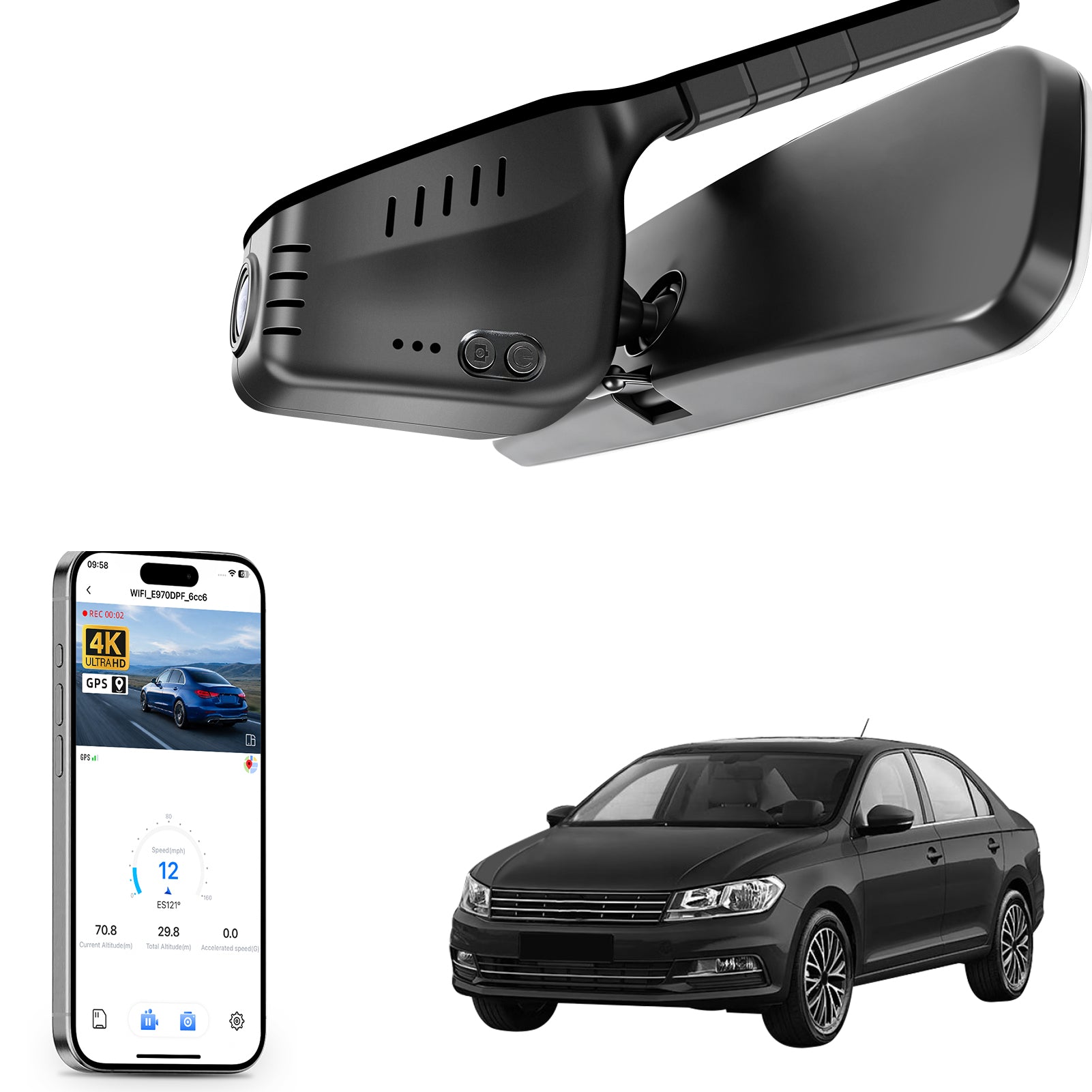 Mangoal Dash Cam for Volkswagen Rearview Mirror Base Without Sensor Cover (Model A)
