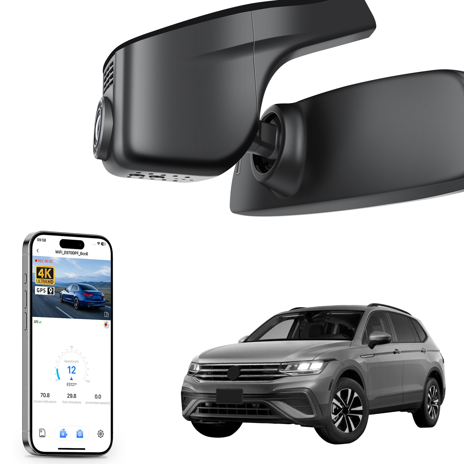 Mangoal 4K Dash Cam for Volkswagen Tiguan 2018-2024 Gen2 AD/BW (Model A Black)