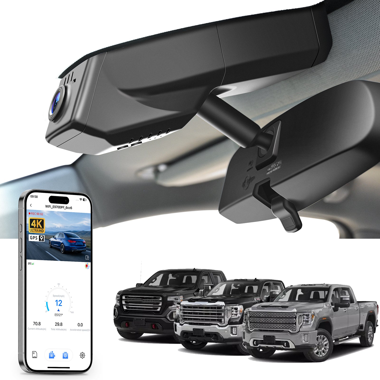 Mangoal Front 4K HDR Dash Cam STARVIS 2 IMX678 for GMC Sierra 1500 /1500 Limited/2500 HD /3500 HD (Model B)