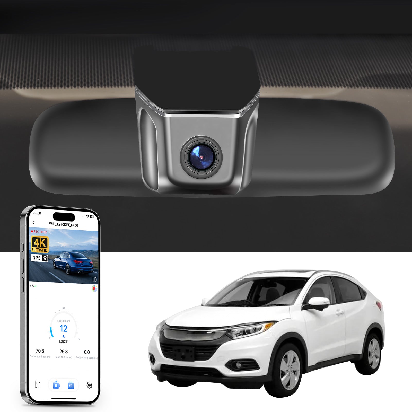 Mangoal Front 4K HDR Dash Cam STARVIS 2 IMX678 for Honda HRV Gen2 RV 2016-2022(Model A)