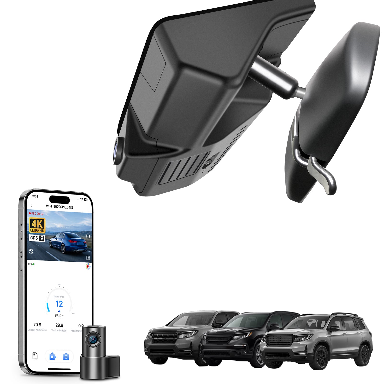 Mangoal Front 4K & Rear 2K HDR Dash Cam, Dual STARVIS 2 IMX678 IMX675 for Honda Pilot & Passport & Ridgeline (Model A)