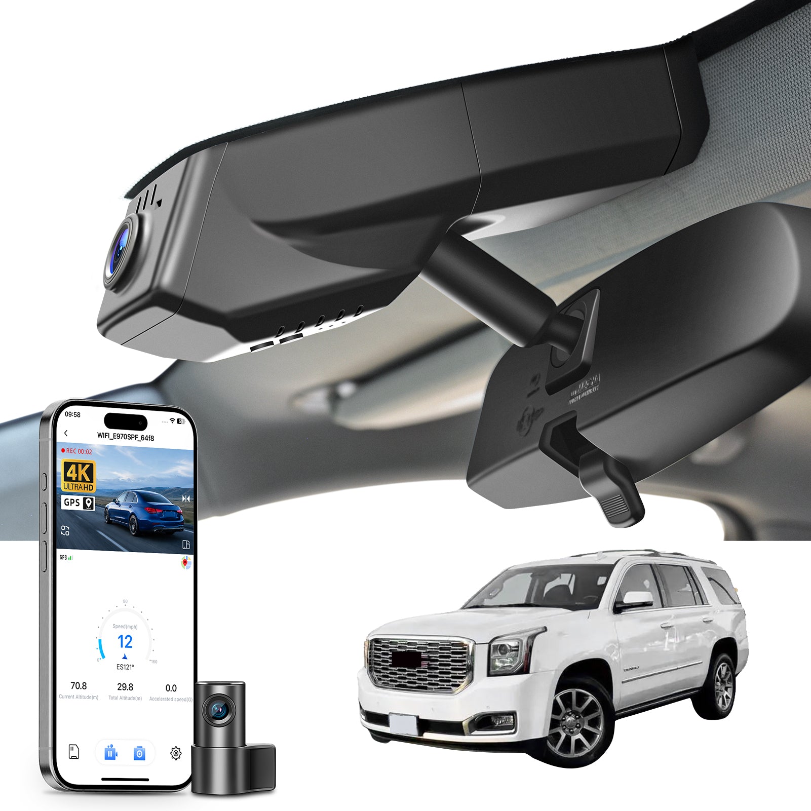 Mangoal Front 4K & Rear 2K HDR Dash Cam, Dual STARVIS 2 IMX678 IMX675, for GMC Yukon, Yukon XL 2015-2020(Model C)