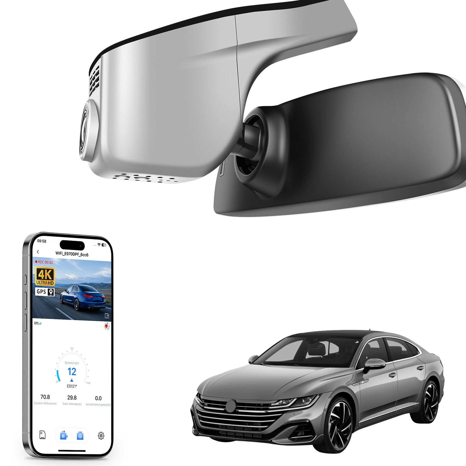 Mangoal 4K Dash Cam for Volkswagen Arteon 2018-2024 (Model A Gray)
