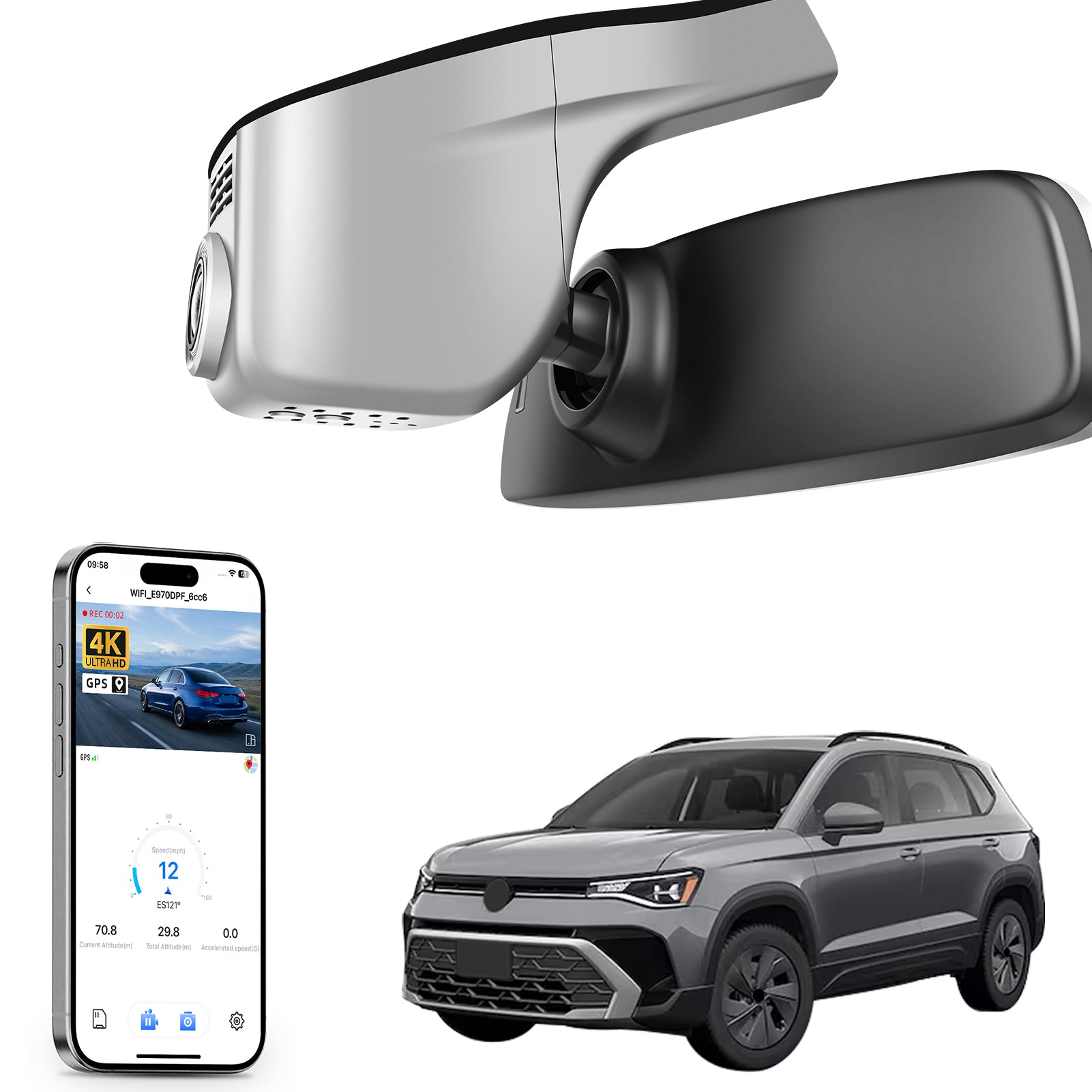 Mangoal 4K Dash Cam for Volkswagen Taos 2022-2025 S SE SEL(Model A Gray)