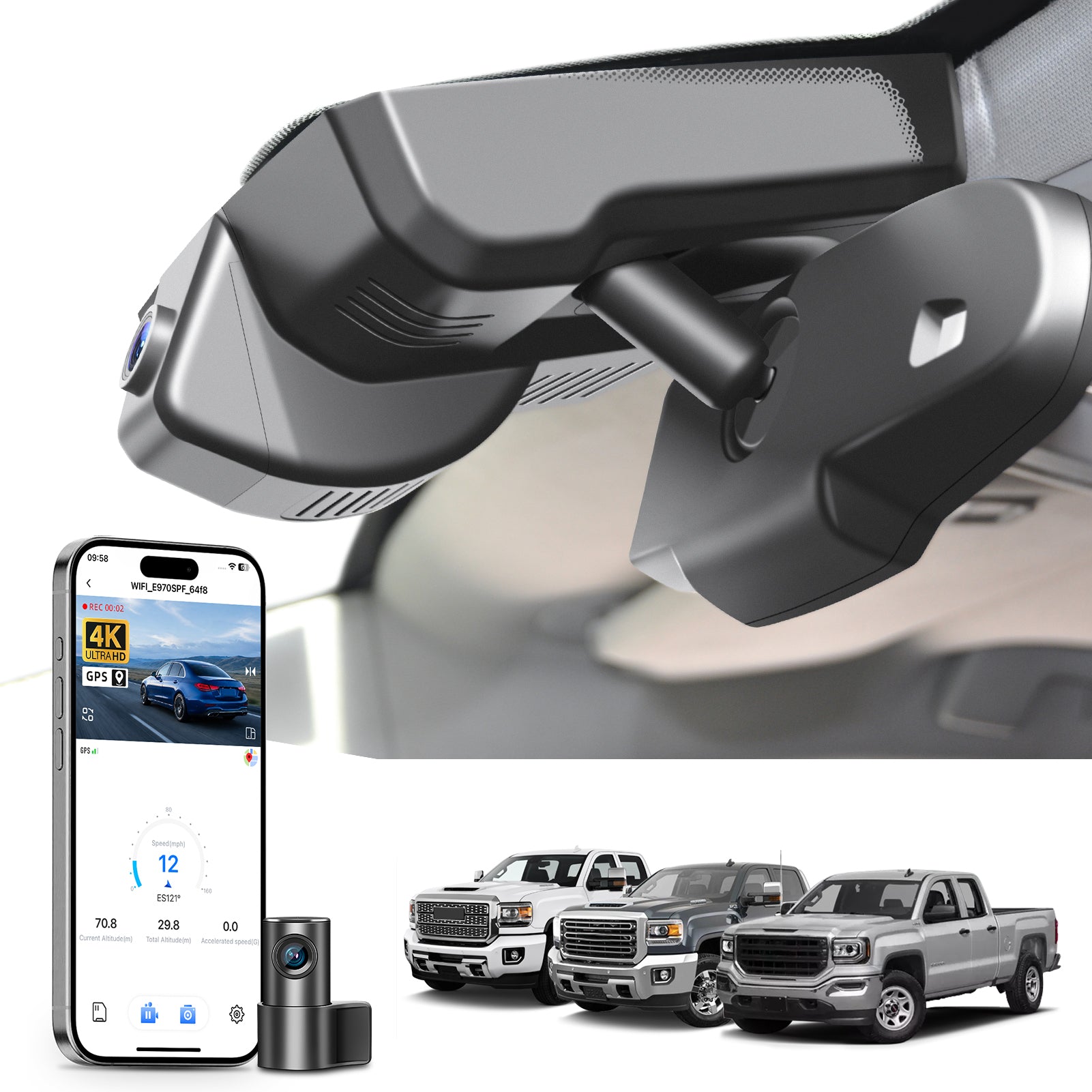 Mangoal Front 4K & Rear 2K HDR Dash Cam, Dual STARVIS 2 IMX678 IMX675 for GMC Sierra 1500, 2500 HD/3500 HD(Model D)