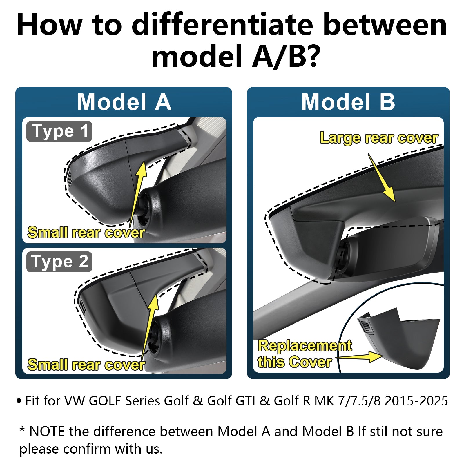 Mangoal Front 4K & Rear 2K HDR Dash Cam, Dual STARVIS 2, for Volkswagen Golf & Golf GTI & Golf R MK 7/7.5/8 2015-2025 (Model A Black)