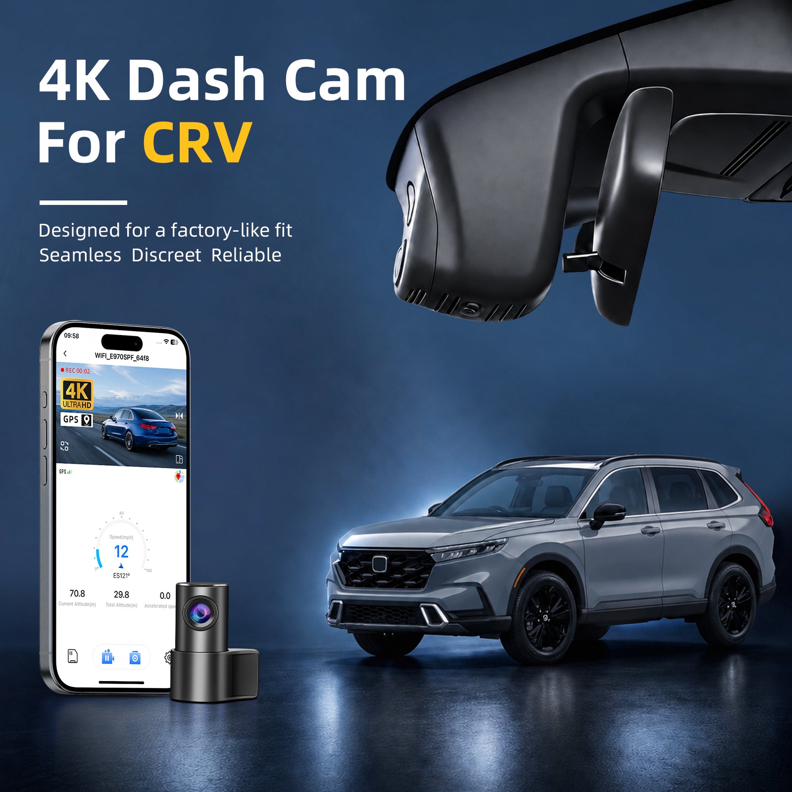 Mangoal Front 4K & Rear 1080p Dash Cam for Honda Gen6 CR-V & CR-V Hybrid 2023-2026(Model B Black)