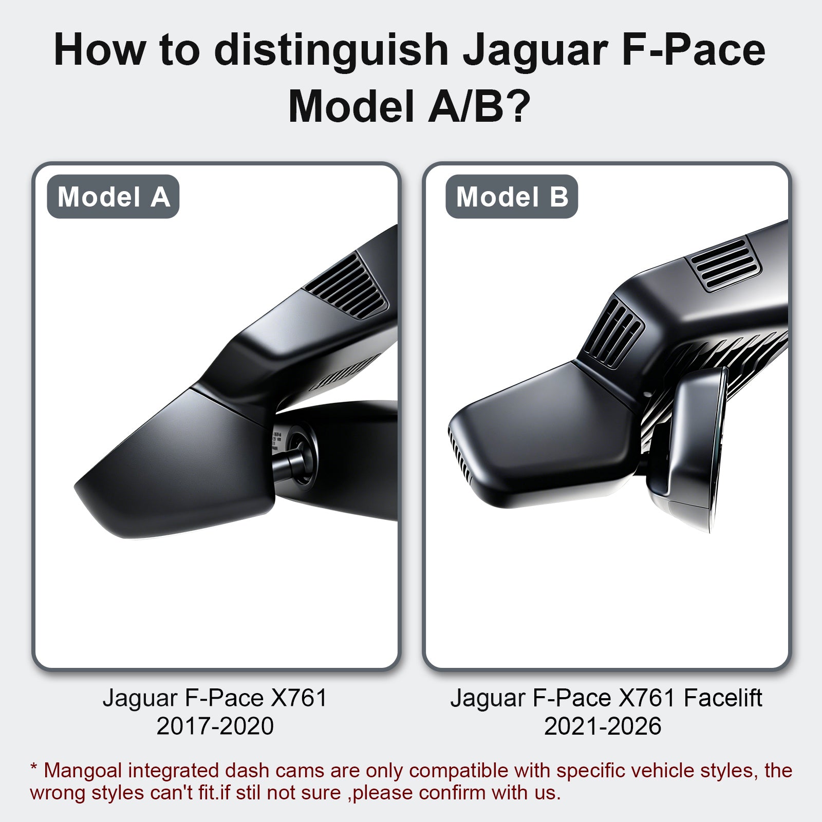 Mangoal Front 4K & Rear 2K HDR Dash Cam, Dual STARVIS 2 for Jaguar F-Pace X761 2017-2020(Model A)