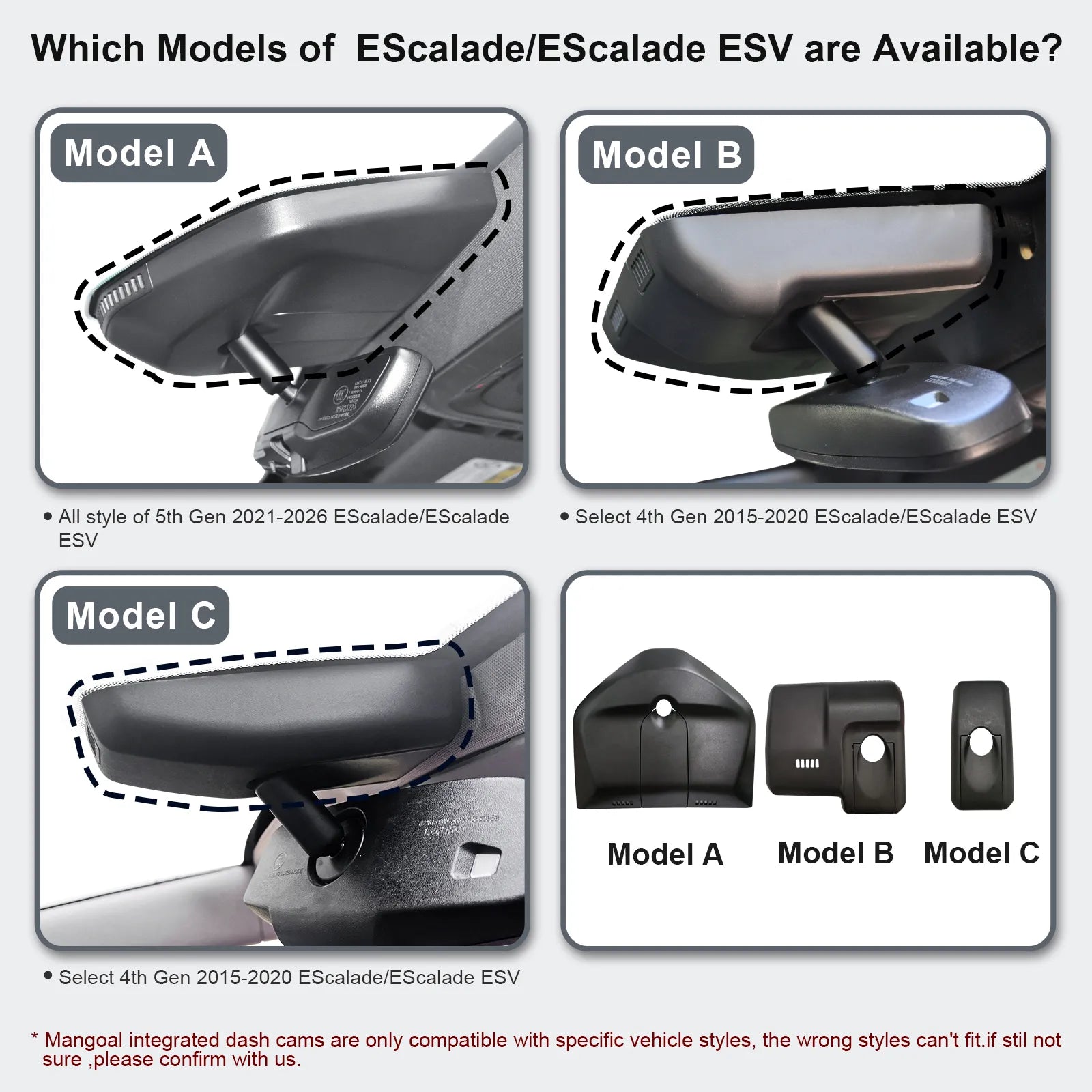 Mangoal 4K Dash Cam for Cadillac Escalade/Escalade ESV 2015-2020 (Model C)