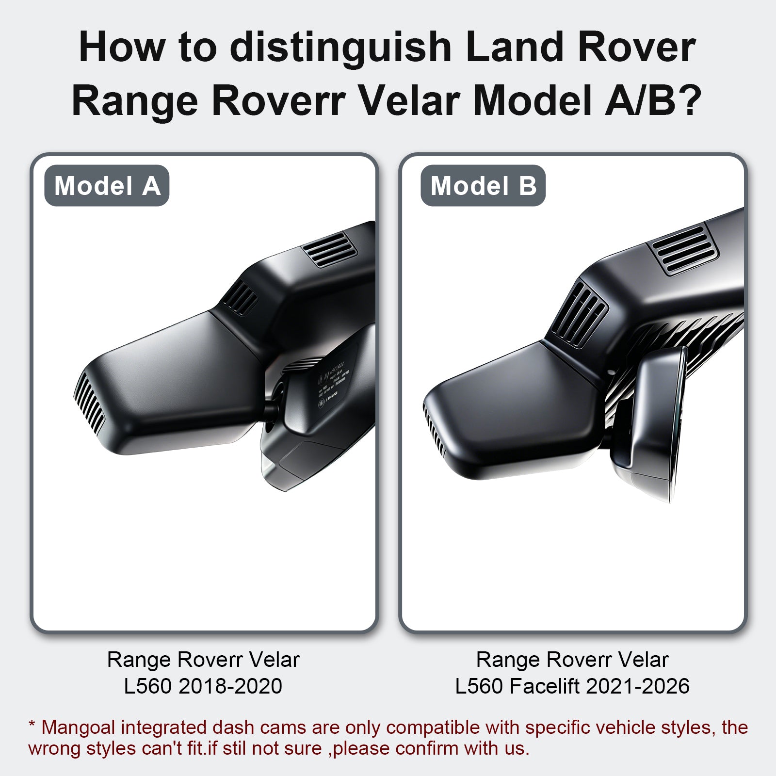 Mangoal Front 4K & Rear 2K HDR Dash Cam, Dual STARVIS 2 for Land Rover Range Roverr Velar L560 2018-2020(Model A)