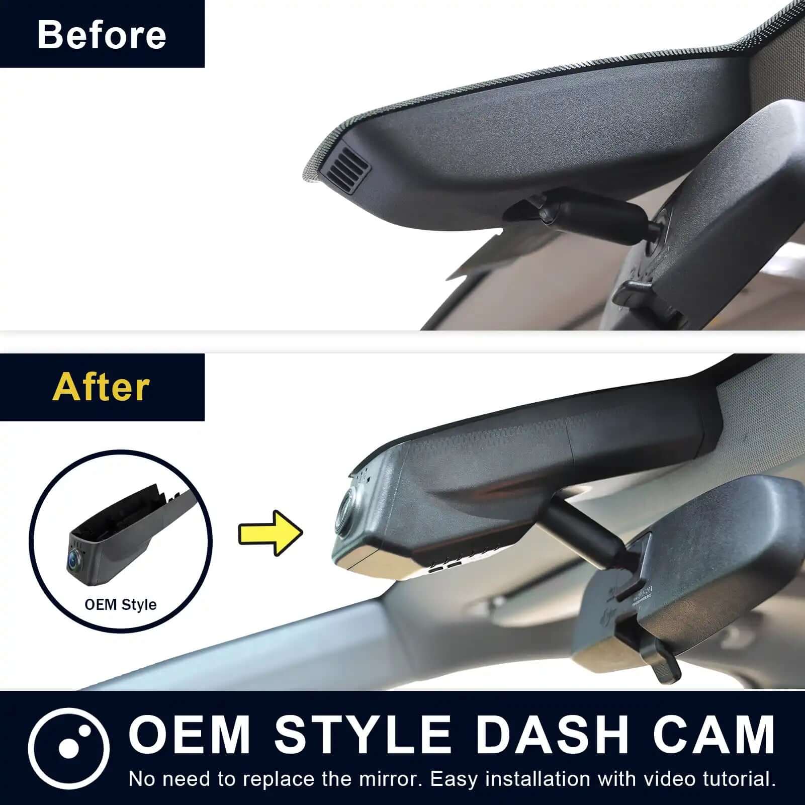 GMC Sierra rear mirror look before and after dash cam installation 