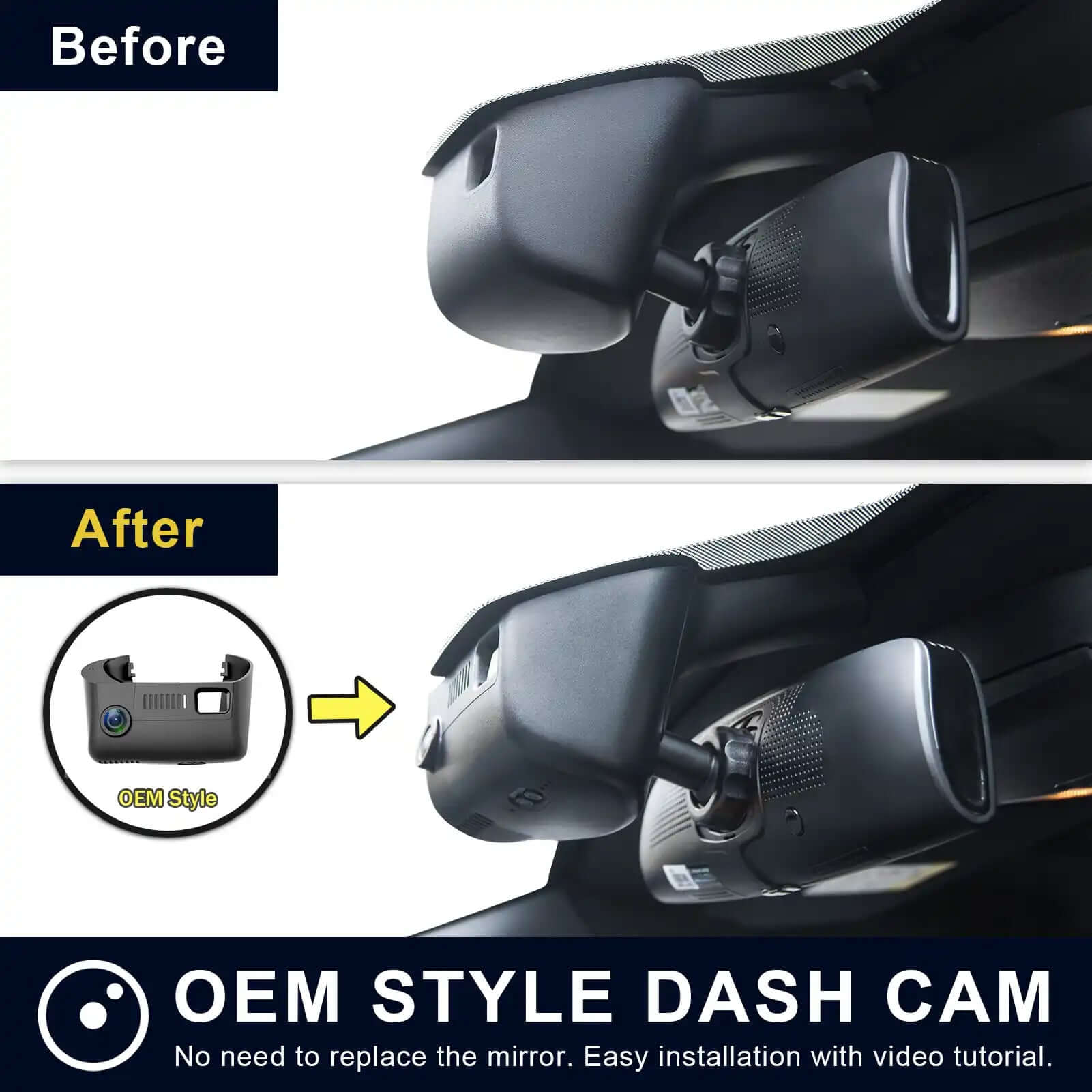 Jeep Gen Cherokee dash cam before and after installation view 