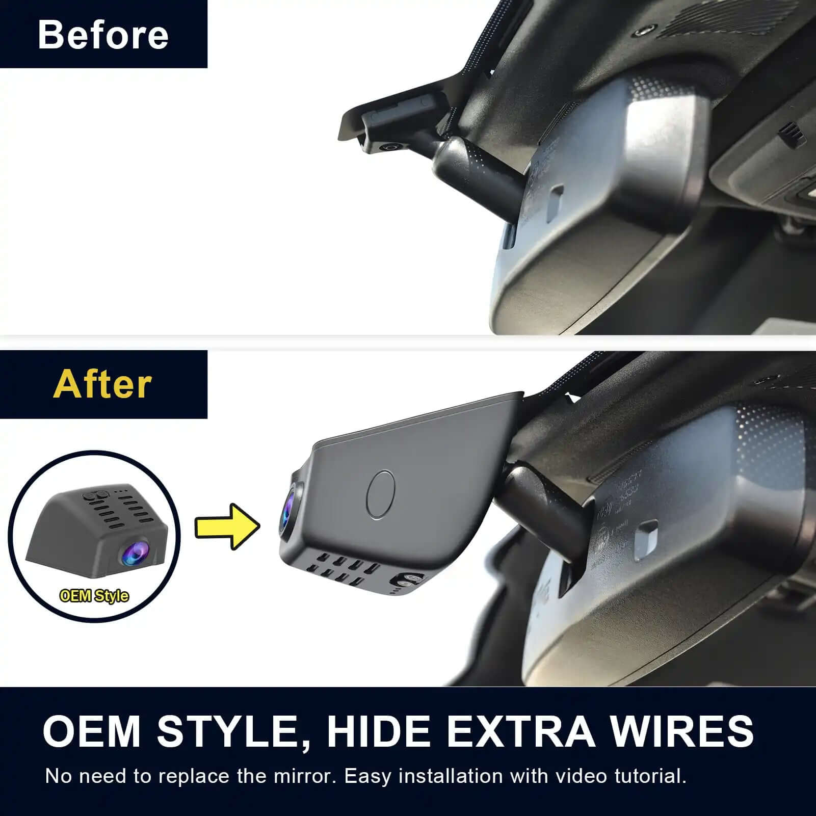 Ford Lincoln Nautilus Gen1 dash cam before and after installation view 