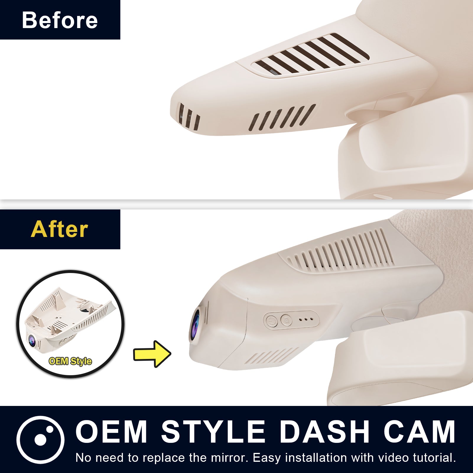Mangoal 4K Dash Cam for Mercedes-Benz E-class W213 Gen5 2017-2023 & E53 E63 AMG 2018-2024 (Model A Beige)