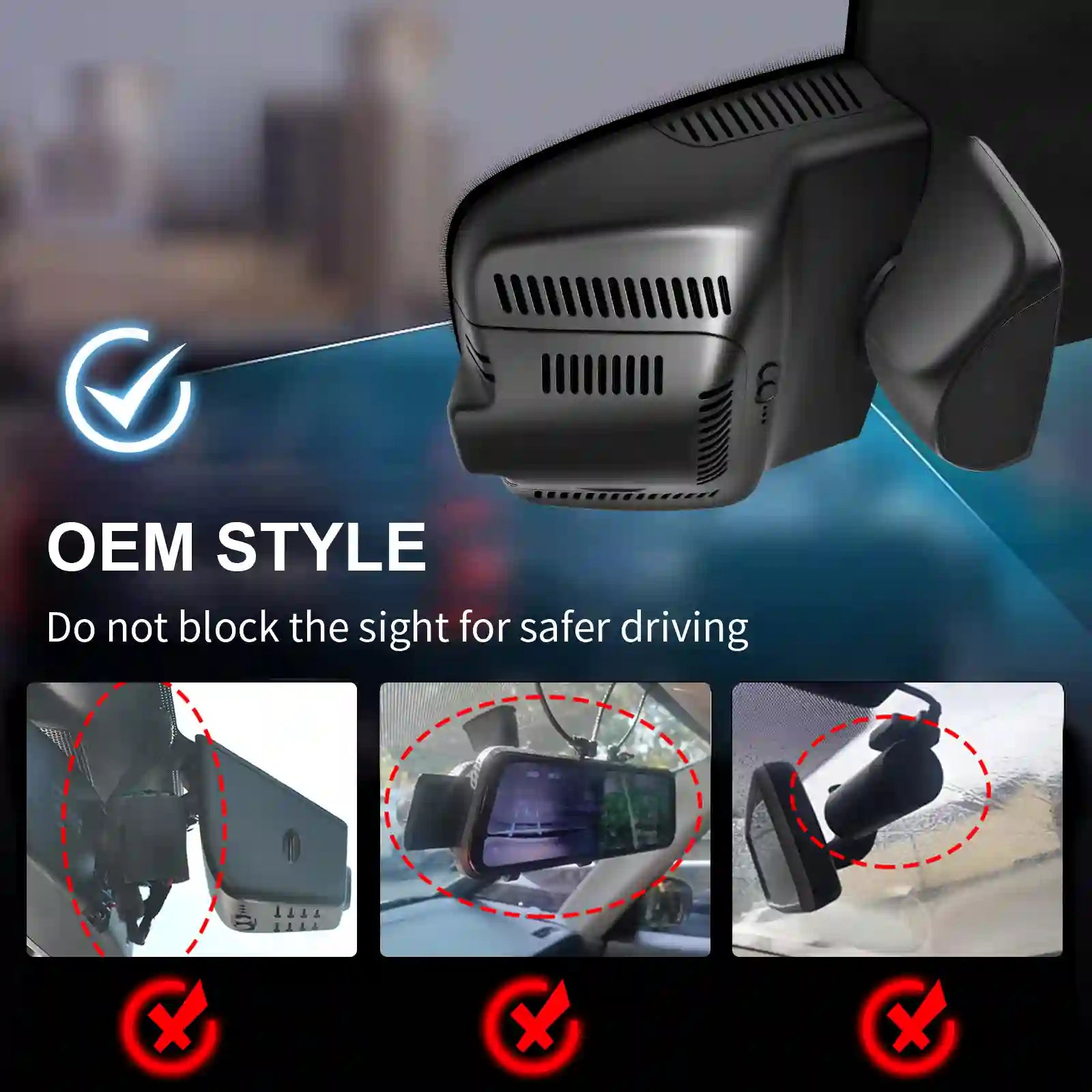 mercedez_Benz_GLK_Car dashboard camera with cityscape background, emphasizing safe driving dash camera.