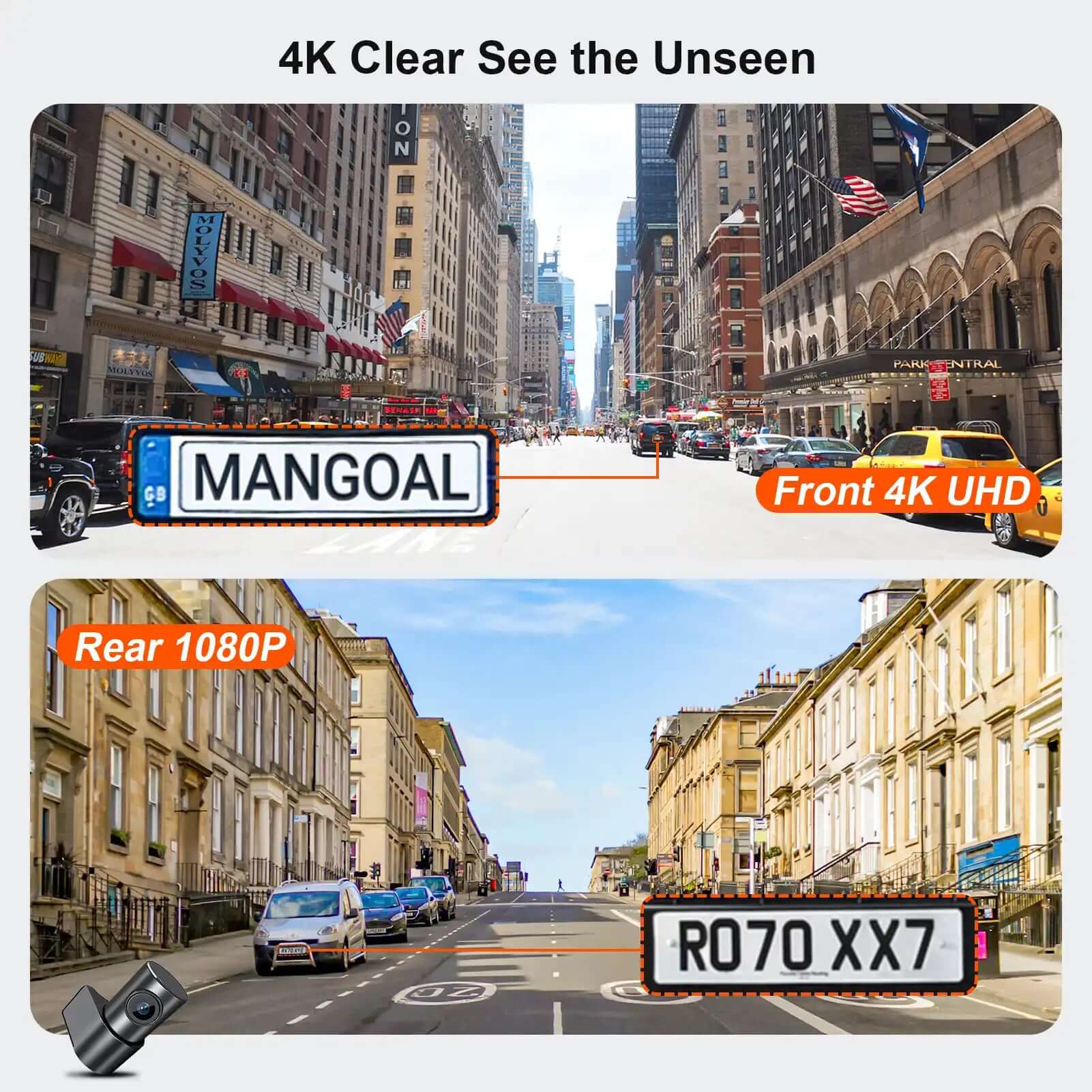 dash camera front 4k and rear 1080P view 