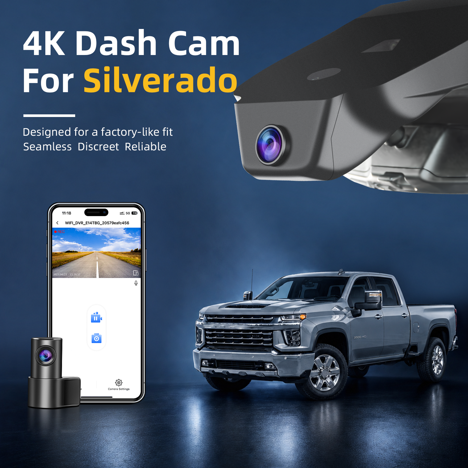Mangoal 4K Dash Cam for Chevy Silverado 1500 2022-2026, 2500 HD/3500 HD 2024-2026 - Model C