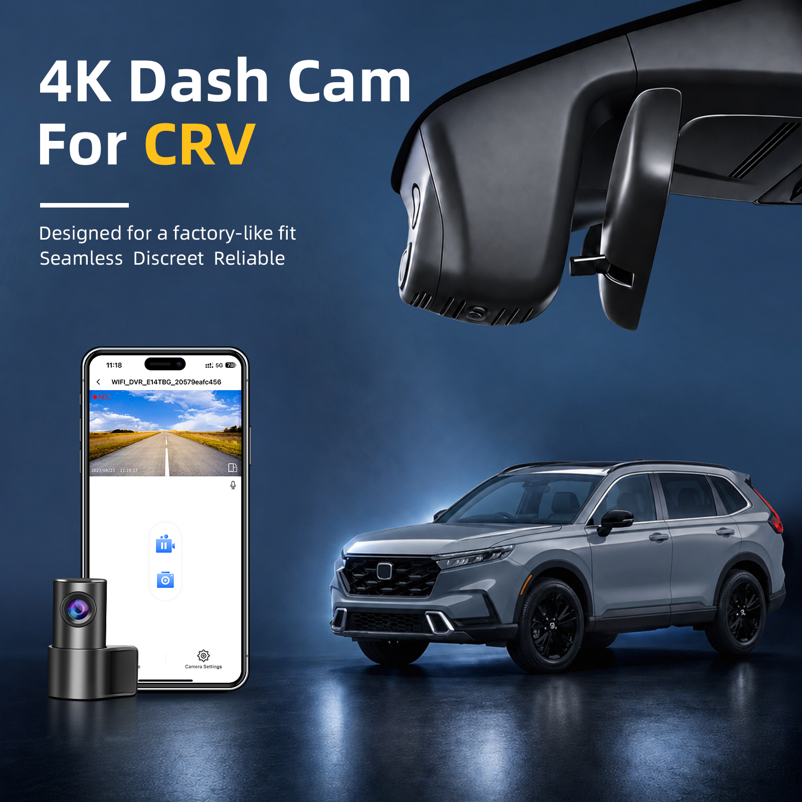 Mangoal Front 4K & Rear 1080p Dash Cam for Honda Gen6 CR-V & CR-V Hybrid 2023-2026(Black)(Model B), 128GB Card