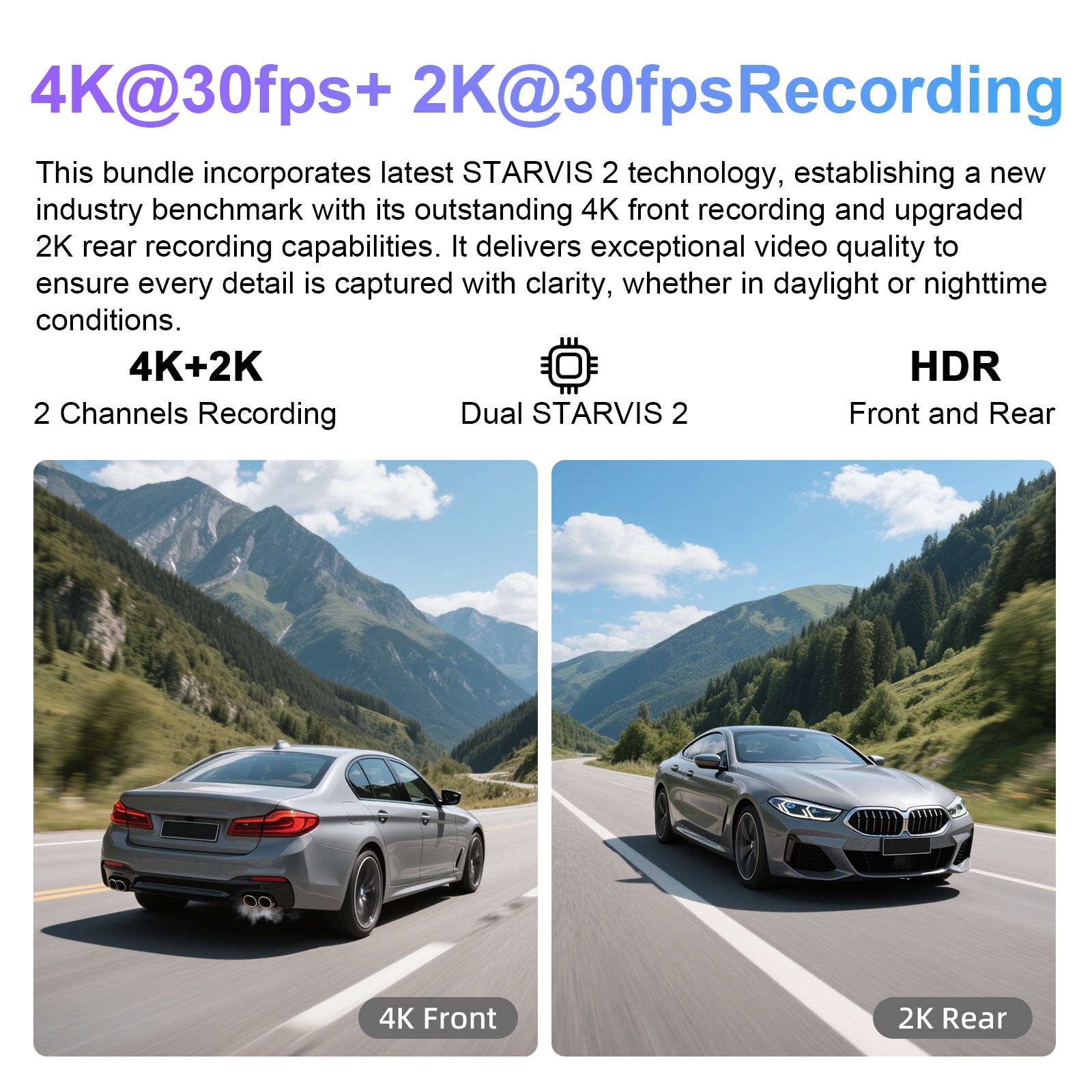 Mangoal Front 4K & Rear 2K HDR Dash Cam, Dual STARVIS 2, for Ford 1st Gen Maverick 2025 2026(Model B)