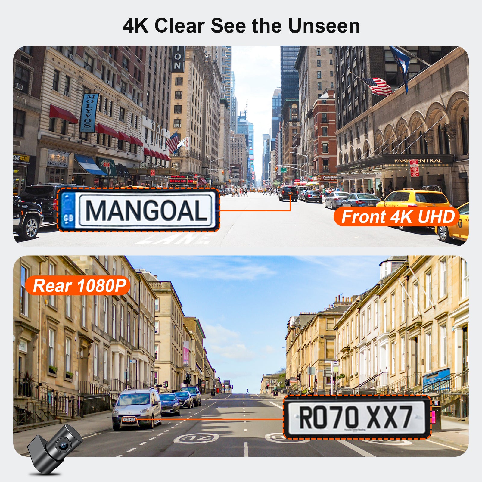 Mangoal Front 4K & Rear 2K HDR Dash Cam, Dual STARVIS 2, for Ford 1st Gen Maverick 2025 2026(Model B)