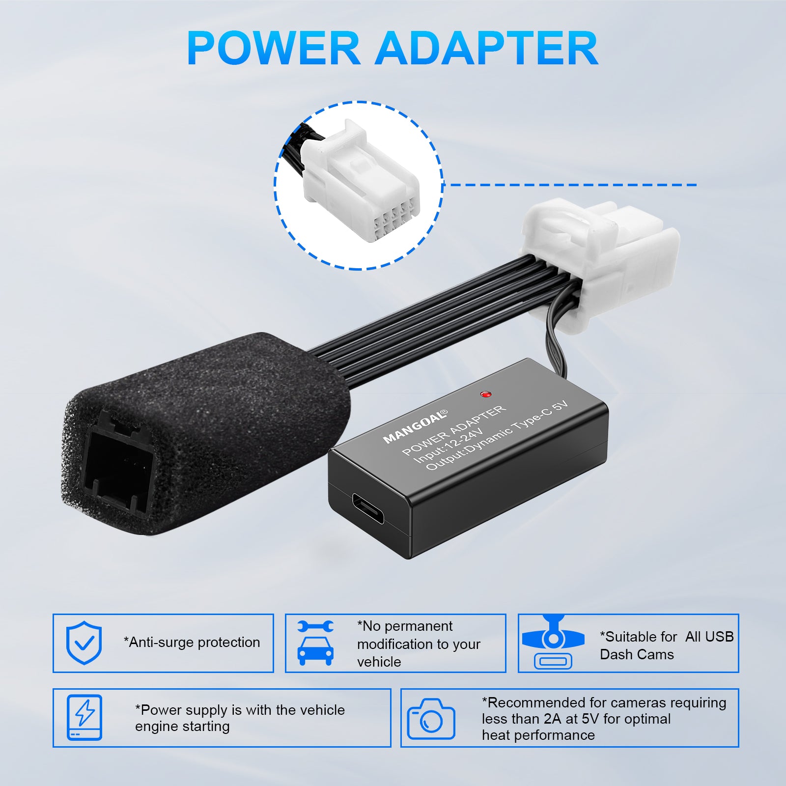 Dashcam Power Adapter 10 Pin (Model A) Custom for Hyundai Kia Telluride Sorento Soul Rio Carnival Sedona EV6 and More,GPS Radar Mirror Camera Dash Cam Adapter,Connects to Rearview Mirror (Hidden)