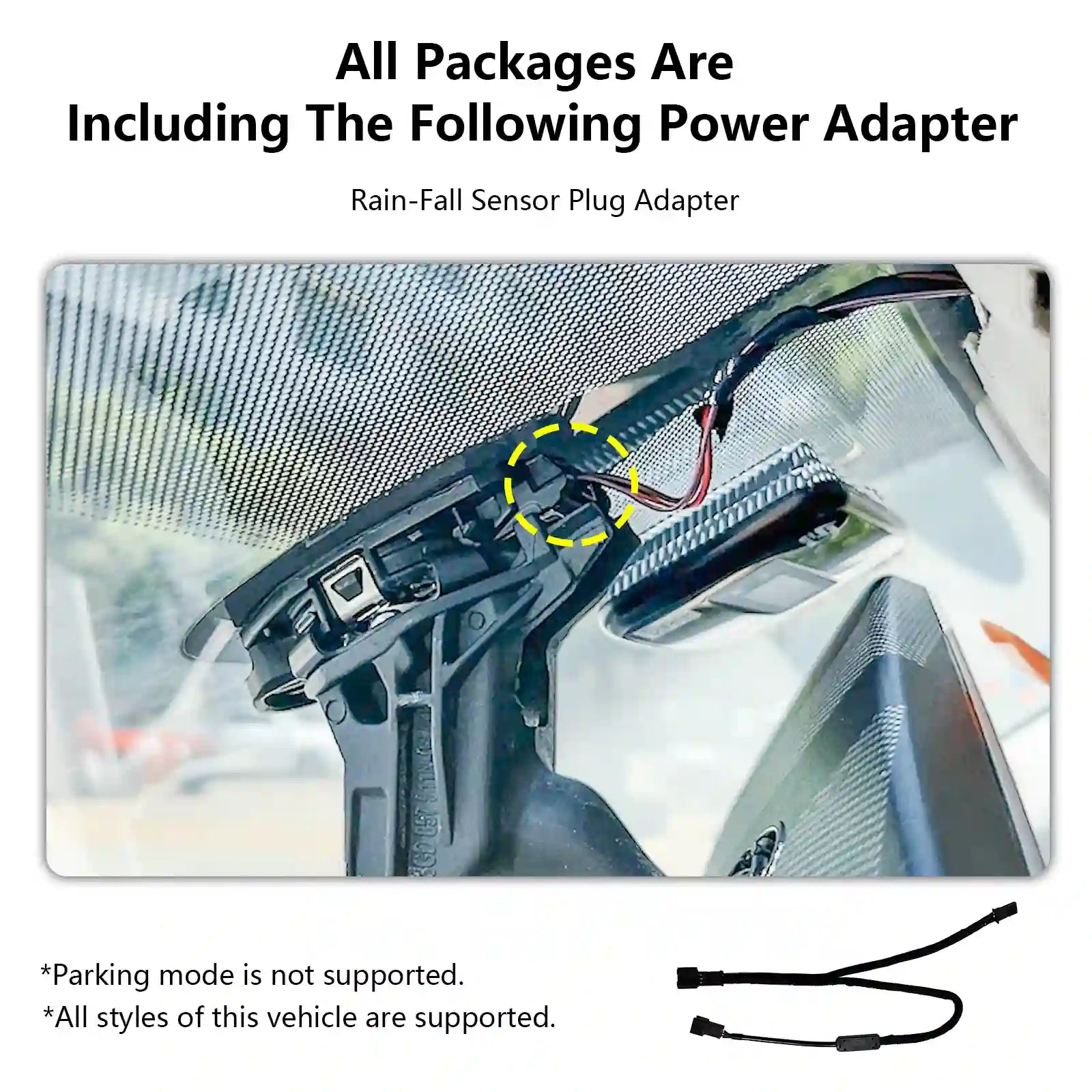 Car sun visor with power adapter attachment and rain-fall sensor plug adapter. mangoal dash camera 