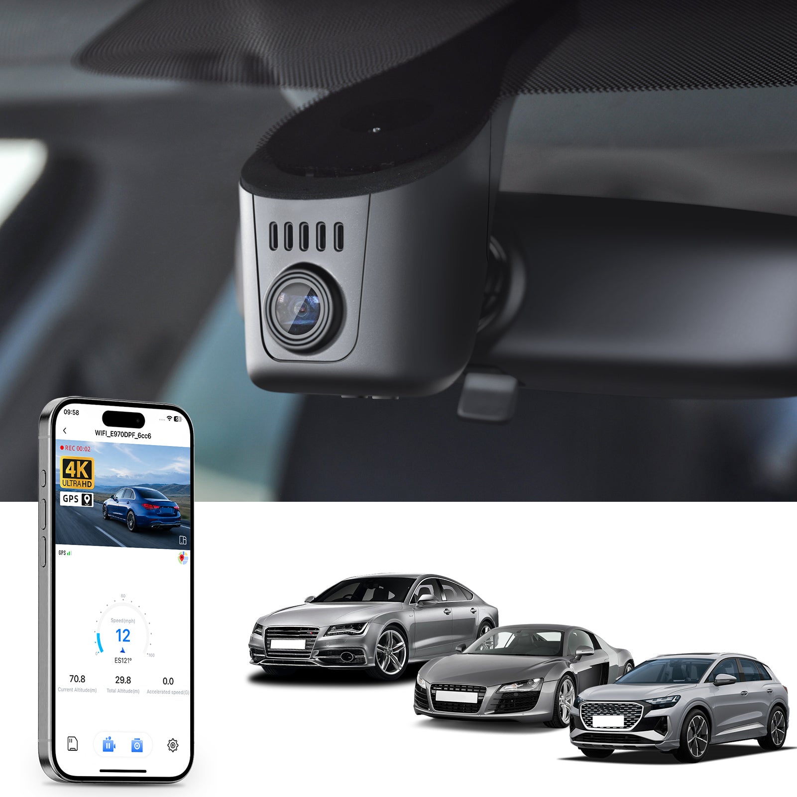 Mangoal 4K Dash Cam for Audi  2019-2026 A4 A6 Allroad A3 A5 Q5 S4 S6 Q7 A8 S8 TT A7 S5 Q3 S3 S7 RS3 RS5 RS6 e-tron(Model A Black)