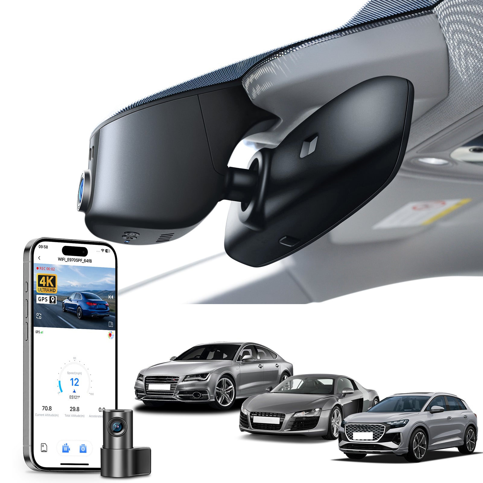 Mangoal Front 4K & Rear 1080P Dash Cam for Audi  2019-2026 A4 A6 Allroad A3 A5 Q5 S4 S6 Q7 A8 S8 TT A7 S5 Q3 S3 S7 RS3 RS5 RS6 e-tron(Model A Black)