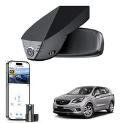 
Mangoal 2 channel dash cam with STARVIS sensor, features smartphone app control, front 4K UHD and rear Full HD recording, GPS tracking, and Buick Envision models in the background.