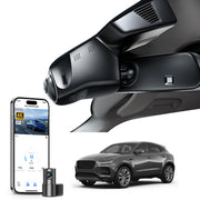 2 channel dash cam with dual STARVIS 2, features smartphone app control, 4K Ultra HD recording, GPS tracking, and Jaguar E-Pace models in the background. 