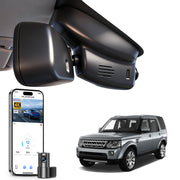 2 channel dash cam with dual STARVIS 2, features smartphone app control, 4K Ultra HD recording, GPS tracking, and Land Rover Discovery 4 / LR4 models in the background.