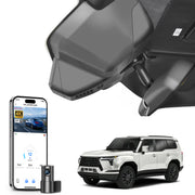 2 channel dash cam with dual STARVIS 2, features smartphone app control, 4K Ultra HD recording, GPS tracking, and Lexus GX550 models in the background.