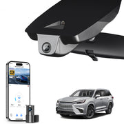 2 channel dash cam with dual STARVIS 2, features smartphone app control, 4K Ultra HD recording, GPS tracking, and Lexus TX models in the background.