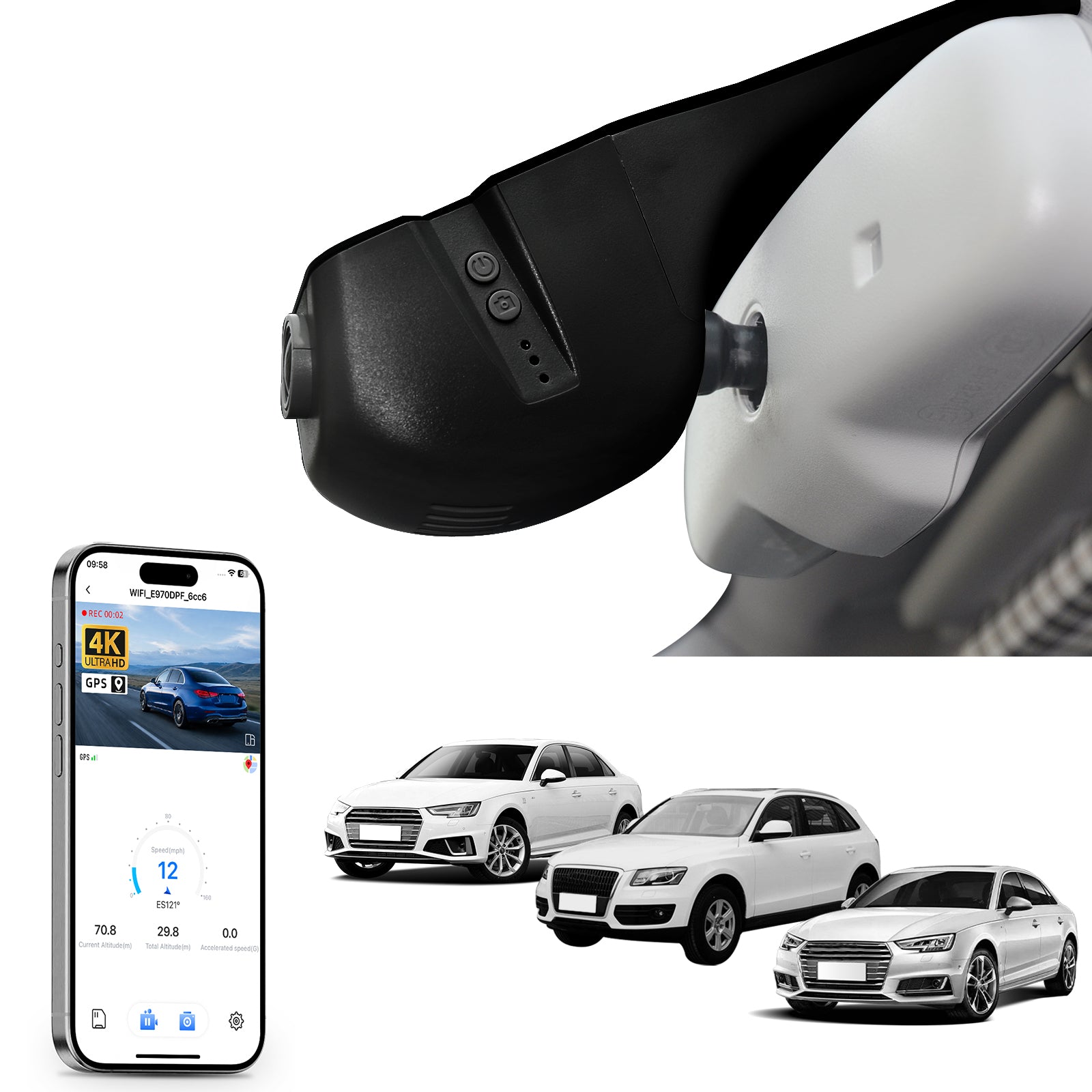 Mangoal 4K Dash Cam for Audi A4 A6 Allroad A3 A5 A6 Q5 A8 S8 A7 S5 Q3 S3 S7(Model B Black)