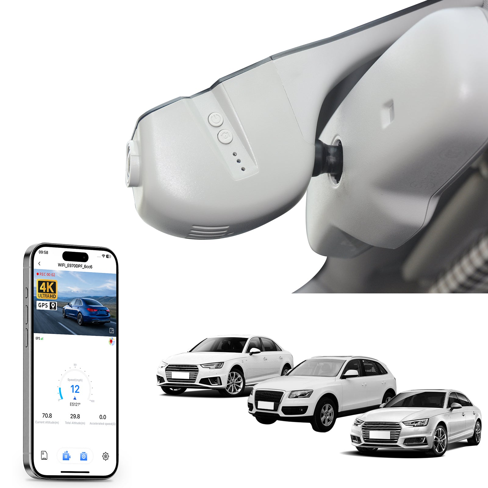 Mangoal 4K Dash Cam for Audi  A4 A6 Allroad A3 A5 A6 Q5 A8 S8 A7 S5 Q3 S3 S7(Model B Gray)