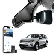 2 channel dash cam with dual STARVIS 2, features smartphone app control, 4K Ultra HD recording, GPS tracking, and Land Rover Discovery Sport models in the background. 