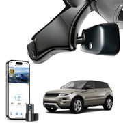 2 channel dash cam with dual STARVIS 2, features smartphone app control, 4K Ultra HD recording, GPS tracking and Land Rover Range Rover Evoque models in the background. 