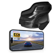 Mangoal rearview mirror built-in dash cam with smartphone app control, 4K Ultra HD recording, GPS tracking, and Mercedes-Benz GLB models in the background.