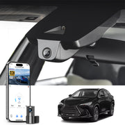 2 channel dash cam with dual STARVIS 2, features smartphone app control, 4K Ultra HD recording, GPS tracking, and Lexus NX models in the background.