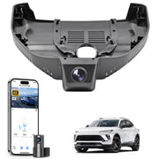 Mangoal 2 channel dash cam with STARVIS sensor, features smartphone app control, front 4K UHD and rear Full HD recording, GPS tracking, and Buick Envision models in the background.