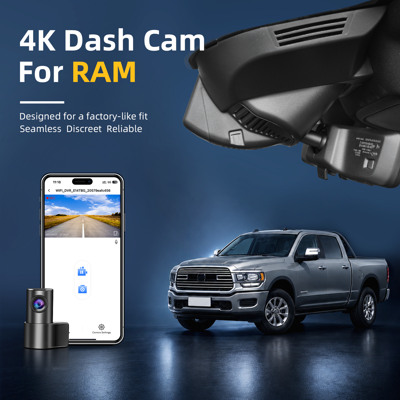 4K Front & 2K Rear 2 Channel HDR Dash Cam, Dual STARVIS 2 IMX678 IMX675, Custom Fit for Dodge RAM 2500/3500 2019-2026 (Model F), Laramie Big Horn SLT Lone Star etc, 5GHz WiFi, GPS, 128GB Card