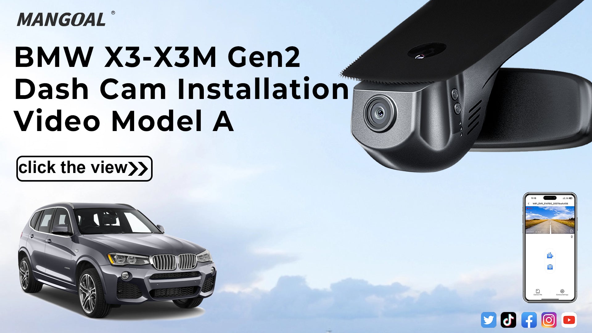 Load video: Mangoal Front 4K HDR Dash Cam STARVIS 2 for BMW X3 F25 Gen2 2013-2017(Model A)
