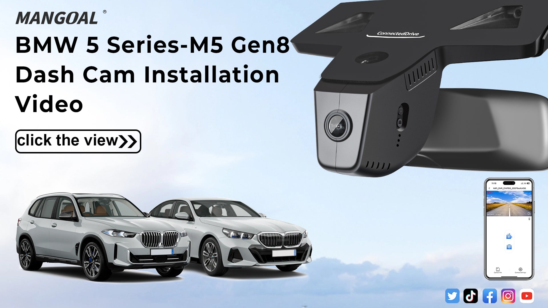 Load video: Mangoal Front 4K HDR Dash Cam STARVIS 2 IMX678 for BMW 5 Series Gen8 G60 G61 G68 2024+M5 G90 G99