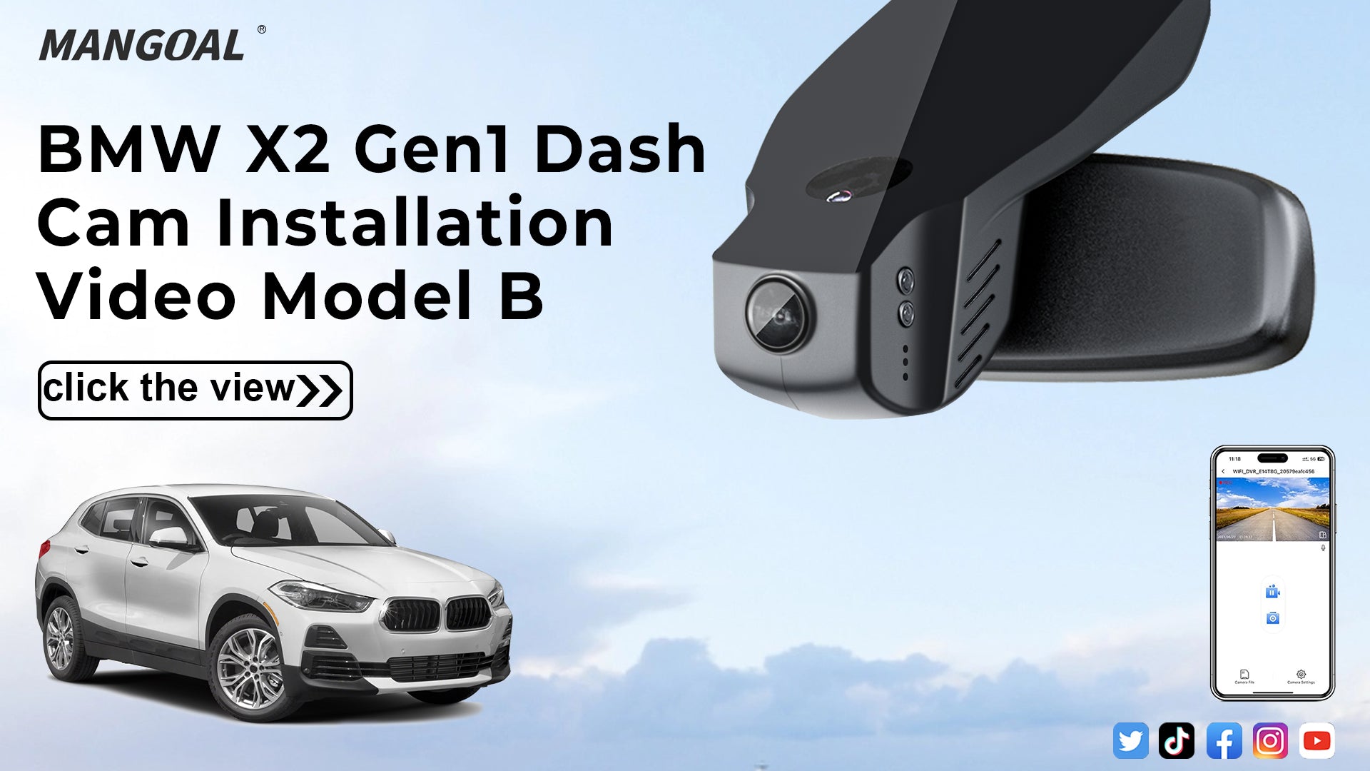 Load video: Mangoal Front 4K HDR Dash Cam STARVIS 2 for BMW X2 F39 Gen1 2018-2023(Model B)